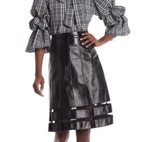 NWT! Stunning Faux Leather Pleated Skirt with Mesh Inserts. - Picture 1 of 7